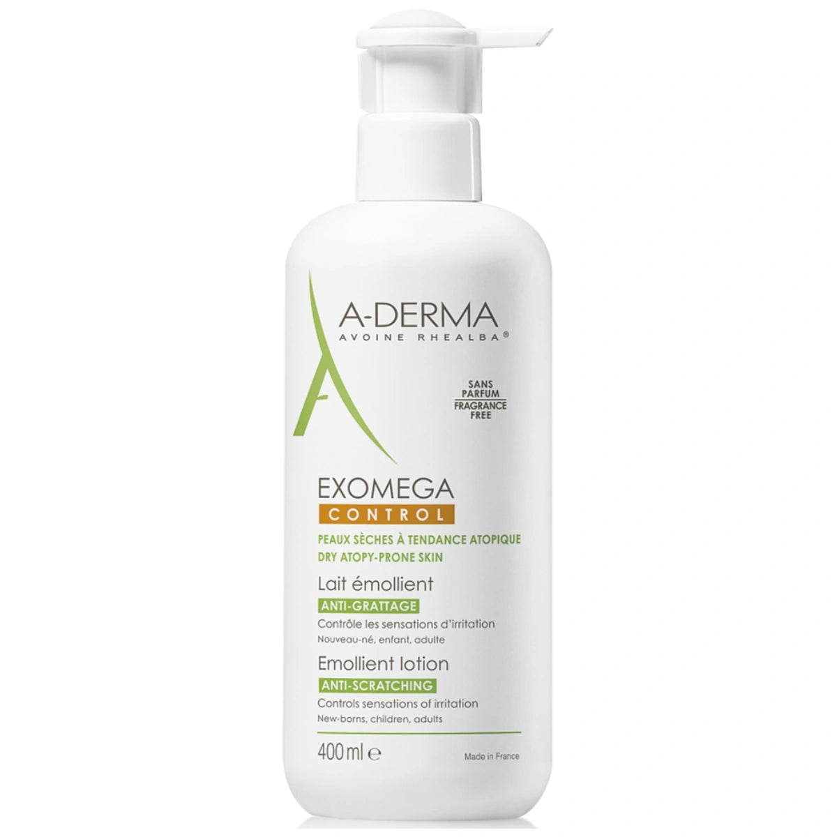 A-DERMA Exomeda Control Lotion pumppupullo 400 ml kuivalle ja atooppiselle iholle.