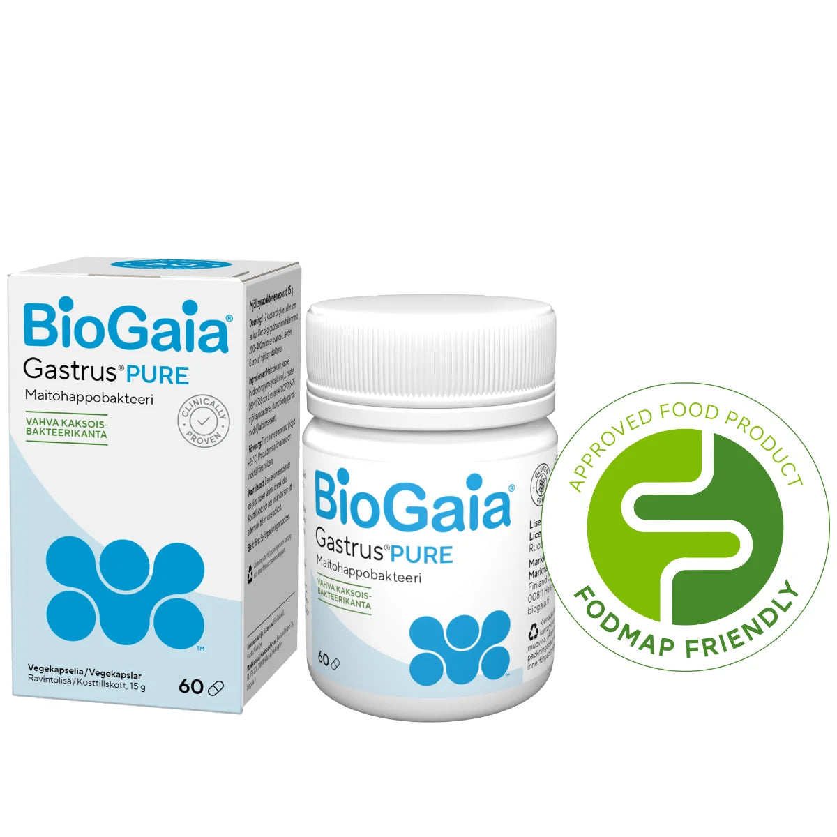 BioGaia Gastrus PURE 60 kaps sopii FODMAP ruokavalioon