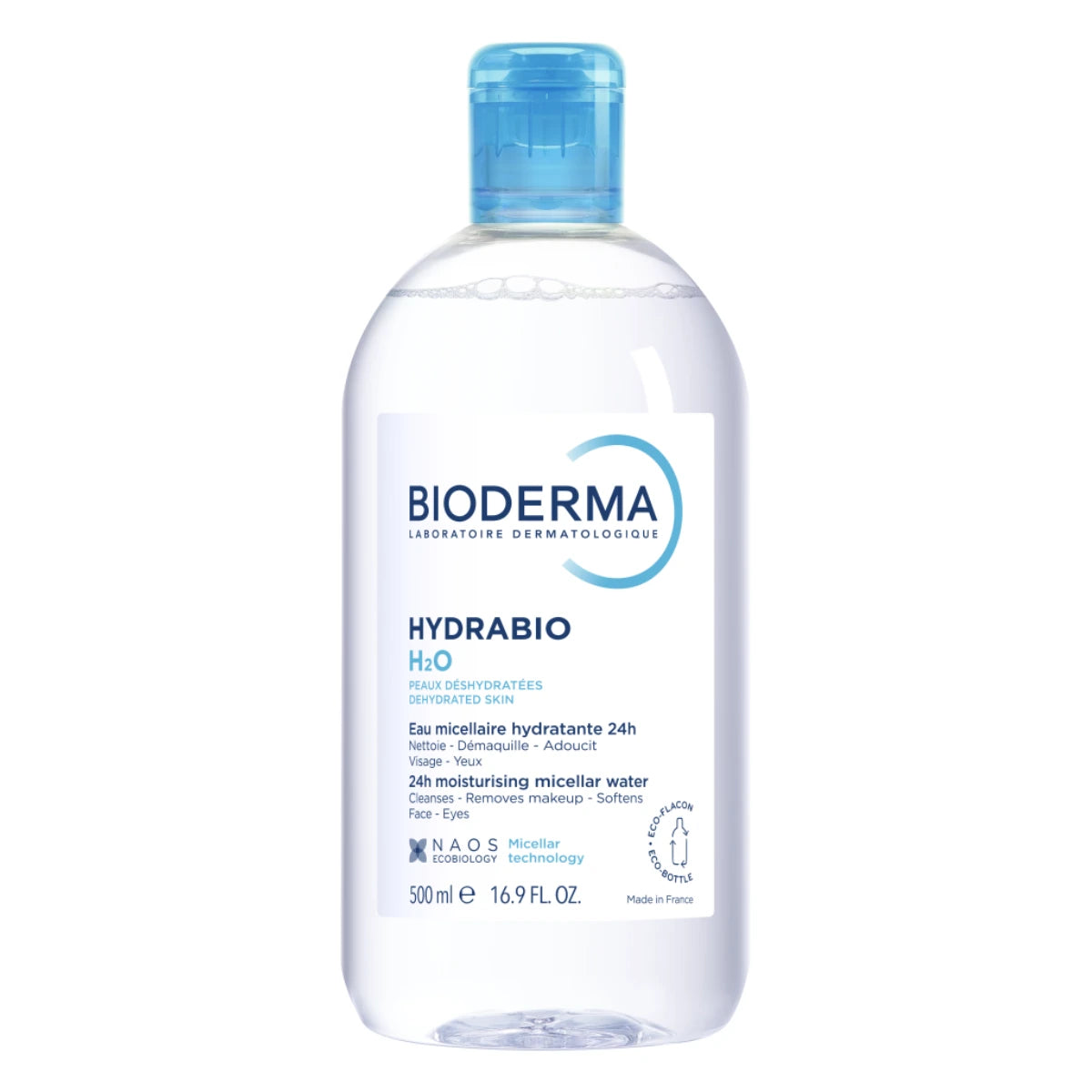 Bioderma Hydrabio H2O Misellivesi 500 ml – 24 h kosteuttava misellivesi kuivalle ja kosteusköyhälle iholle