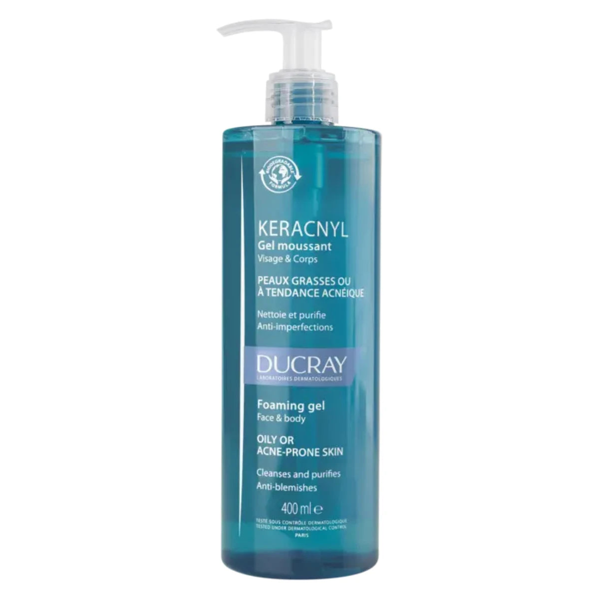 DUCRAY Keracnyl Foaming Gel puhdistusgeeli pumppupullo 400 ml