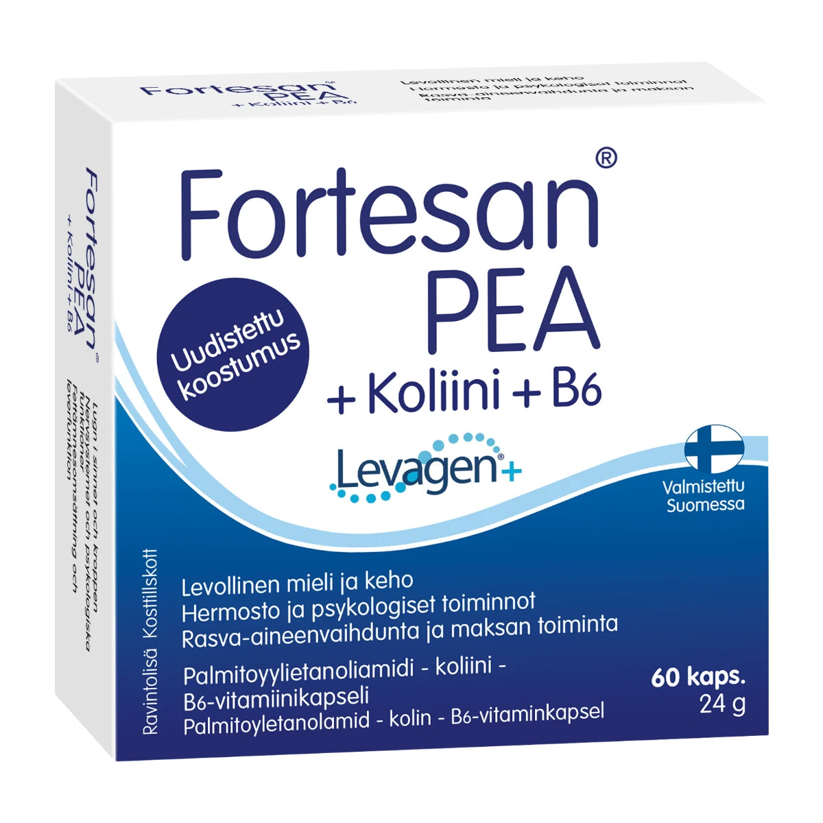 FORTESAN PEA + Koliini + B6 kapseli 60 kpl ravintolisä, valmistettu Suomessa