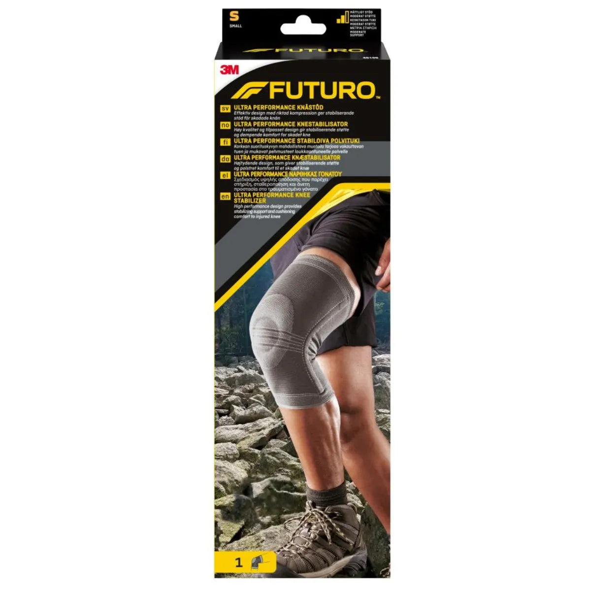 FUTURO Ultra Performance Stabiloiva polvituki, S vakauttava tuki mukavilla pehmusteilla loukkaantuneelle polvelle