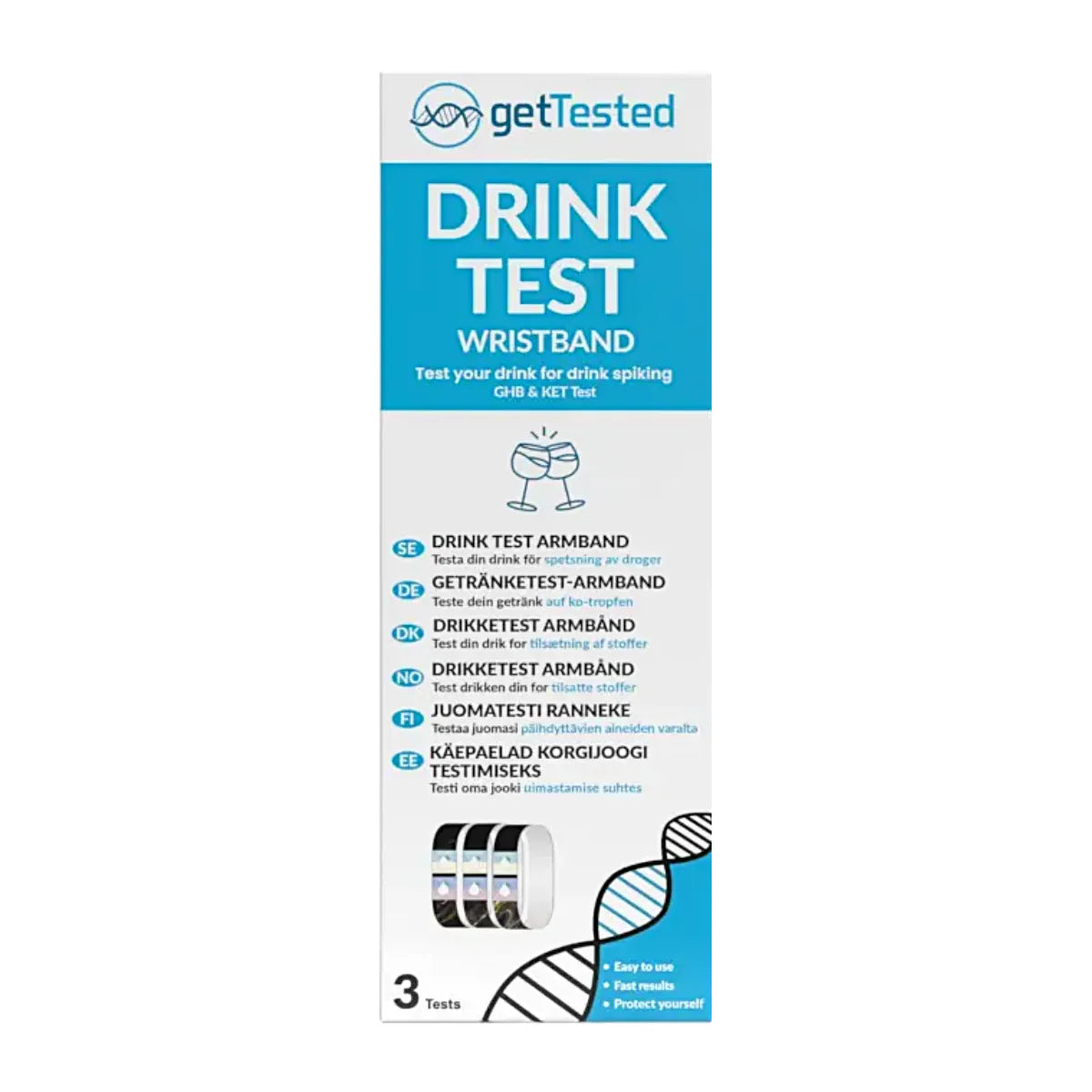 GetTested Drinkkitesti-ranneke 3 kpl