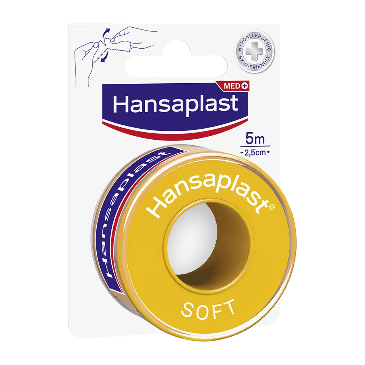 Hansaplast Soft Fixation Tape 5 m x 2,5 cm 1 kpl – kiinnitysteippi herkälle iholle