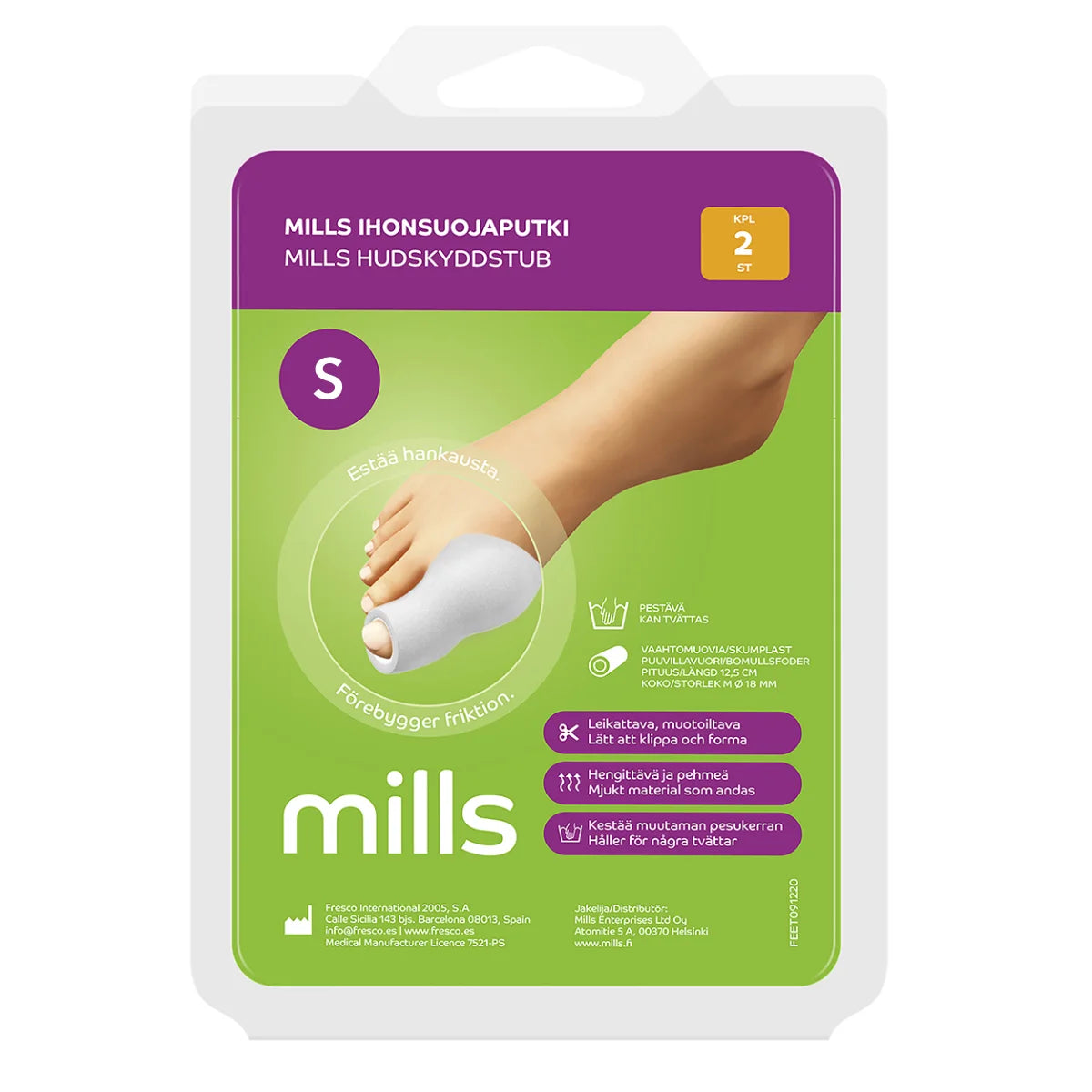 MILLS Ihonsuojaputki varpaille koko S 2 kpl
