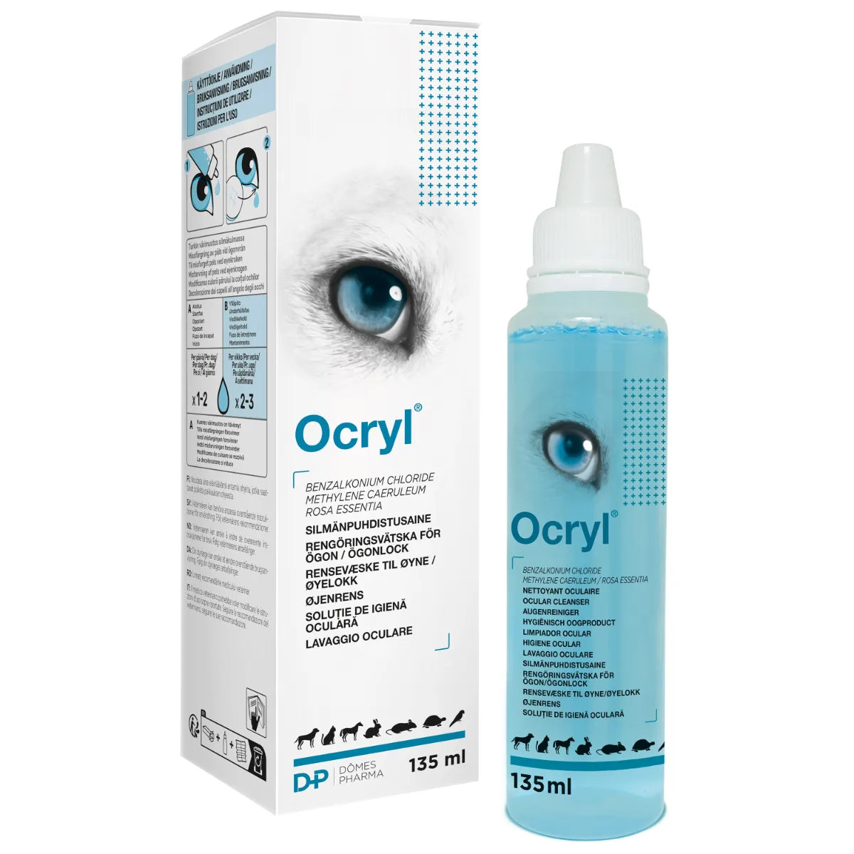 Ocryl silmänpuhdistusaine 135 ml – kaikille eläinlajeille