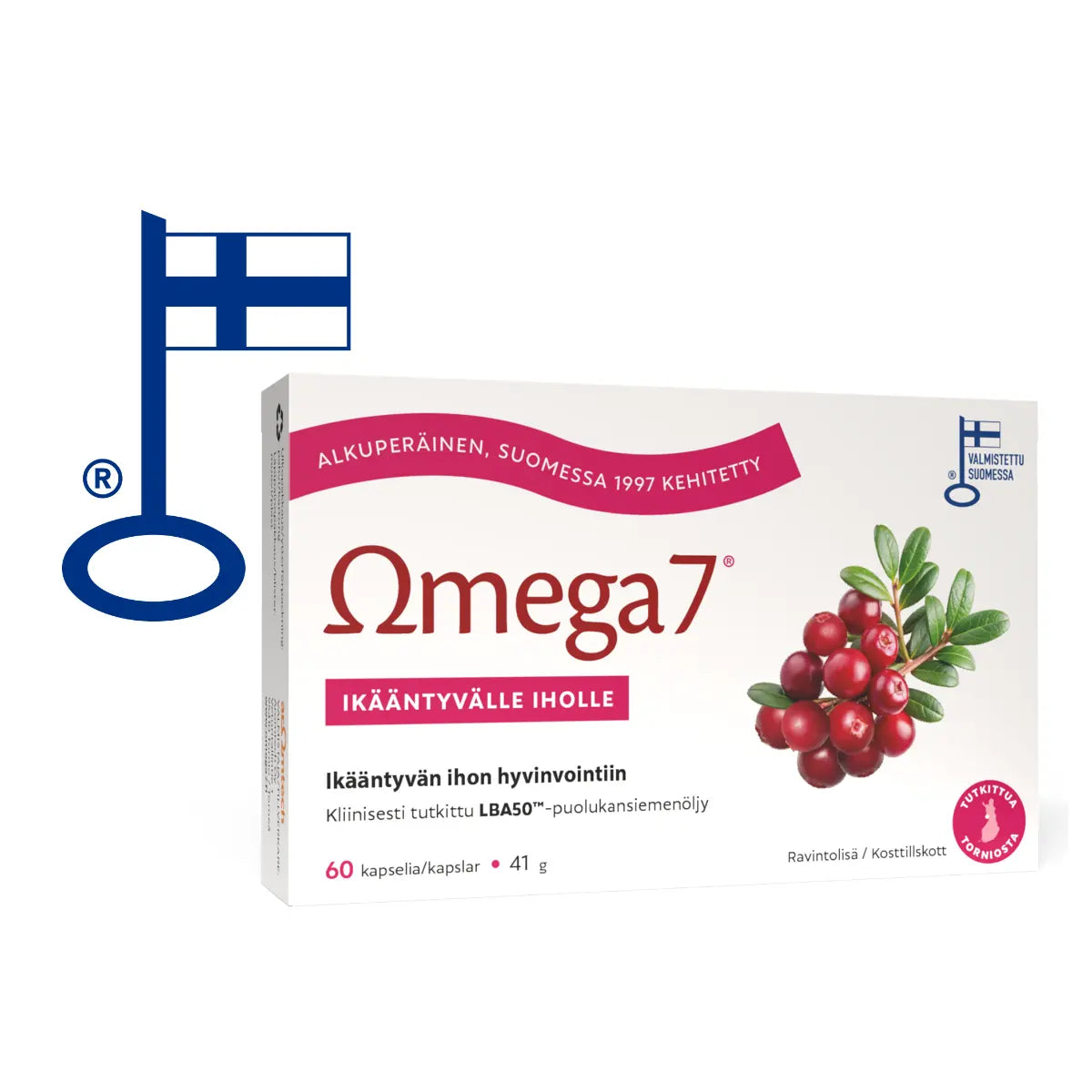 Omega7 LBA50 puolukansiemenöljy 60 kaps ikääntyvän ihon hyvinvointiin