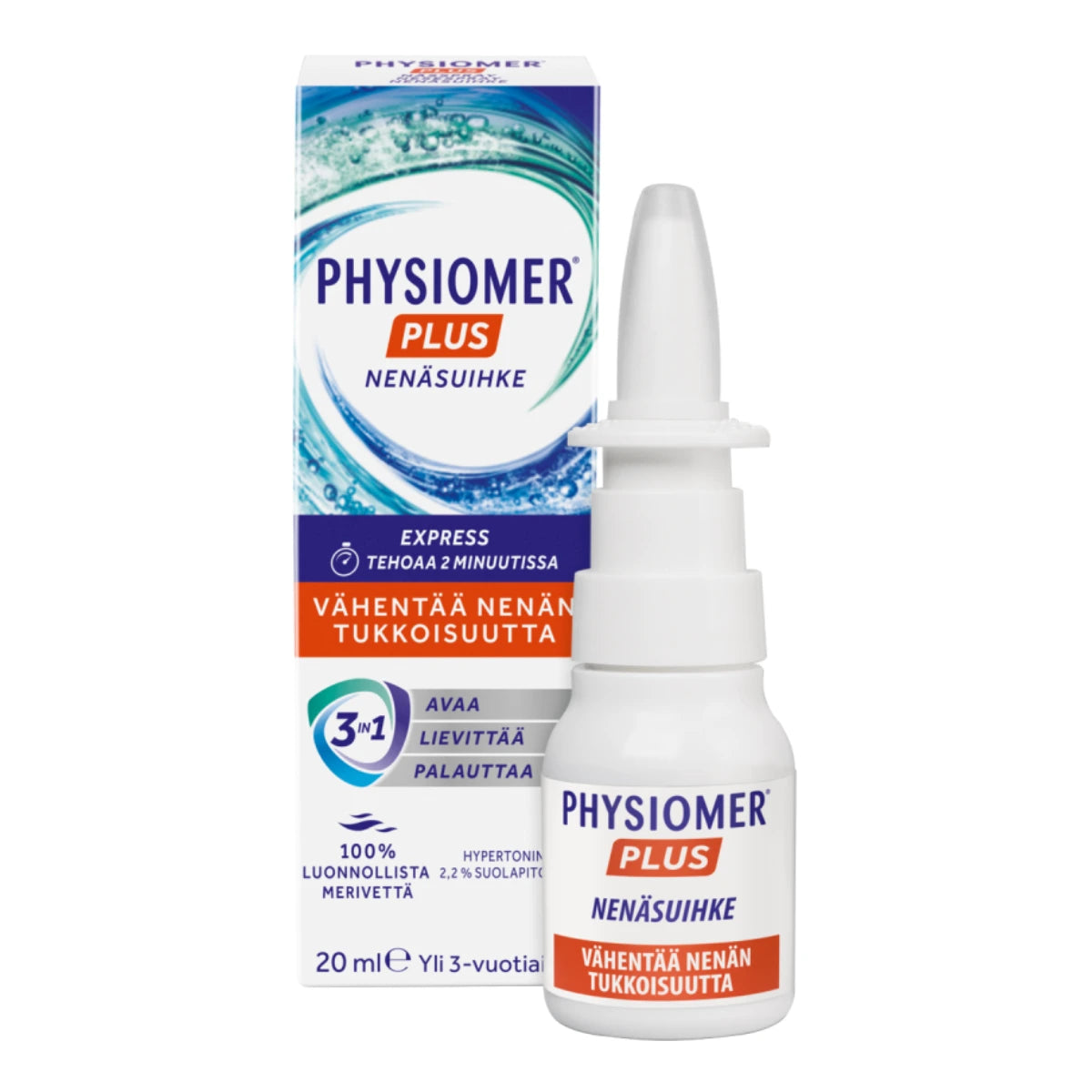Physiomer Plus 20 ml – hypertoninen merivesisuihke tukkoisuuden lievittämiseen