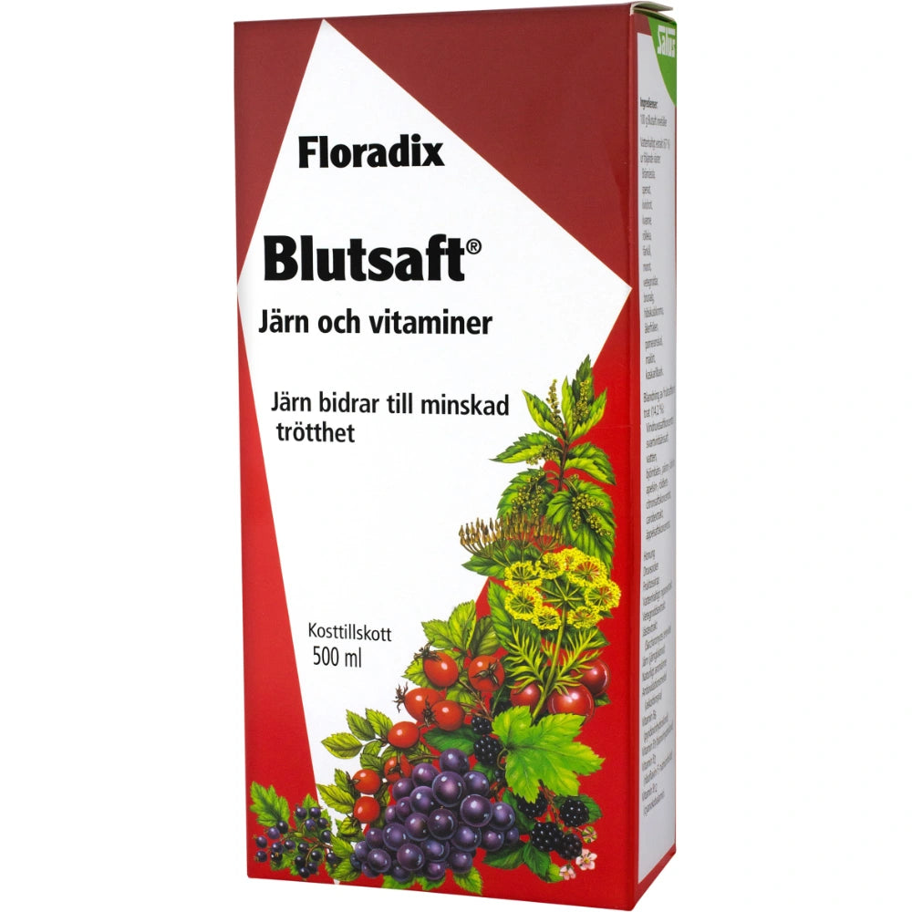 SALUS Floradix nestemäinen rautavalmiste 500 ml sisältää orgaanista, kaksiarvoista rautaa ferroglukonaattina täysmehu-yrttiuutteessa