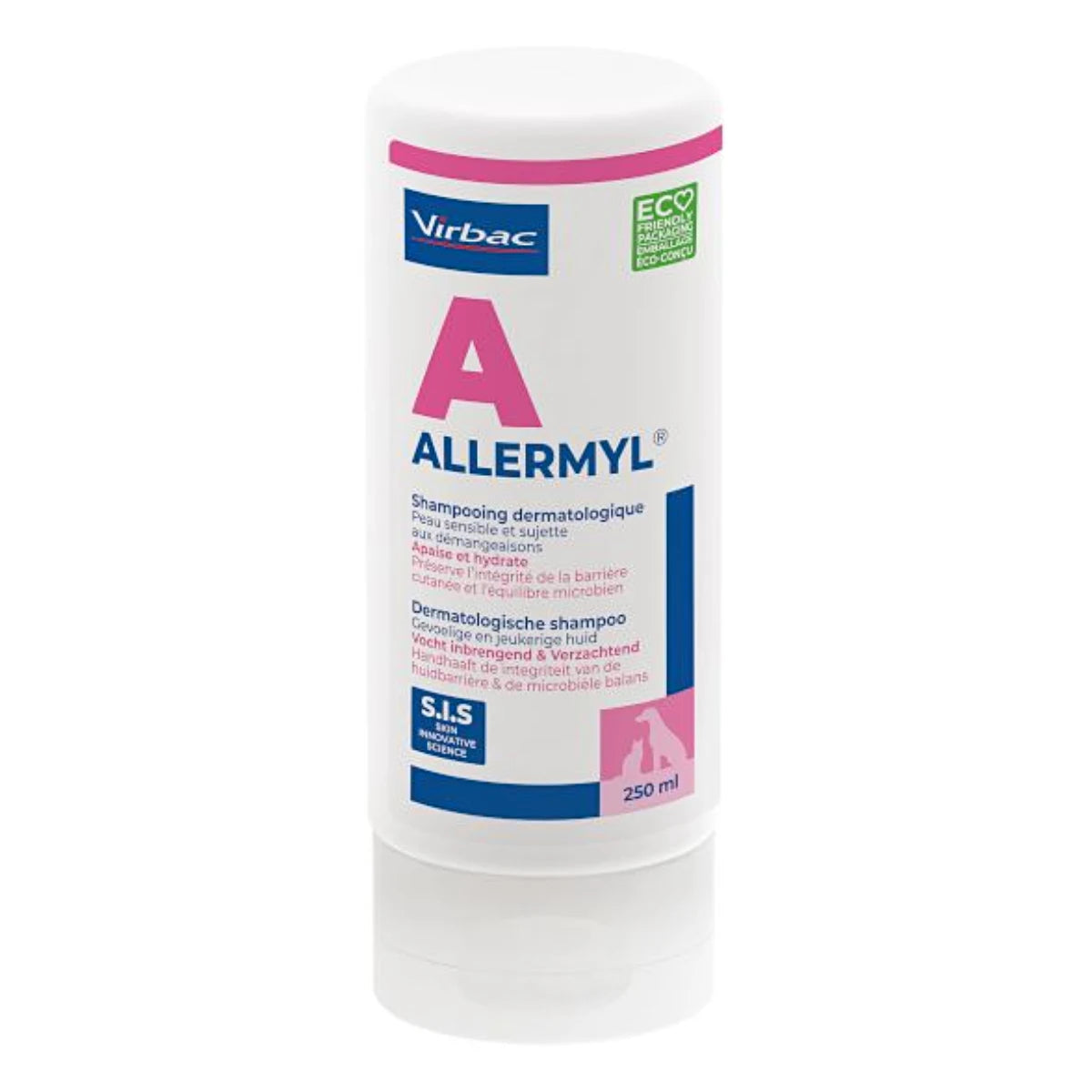 VIRBAC Allermyl Dermatologinen Shampoo 250 ml koirilla ja kissoille herkälle ja kutisevalle iholle