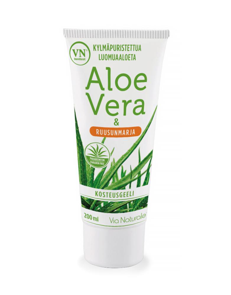 ALOE Vera & ruusunmarja geeli rauhoittava kosteutusgeeli vartalolle 200 ml