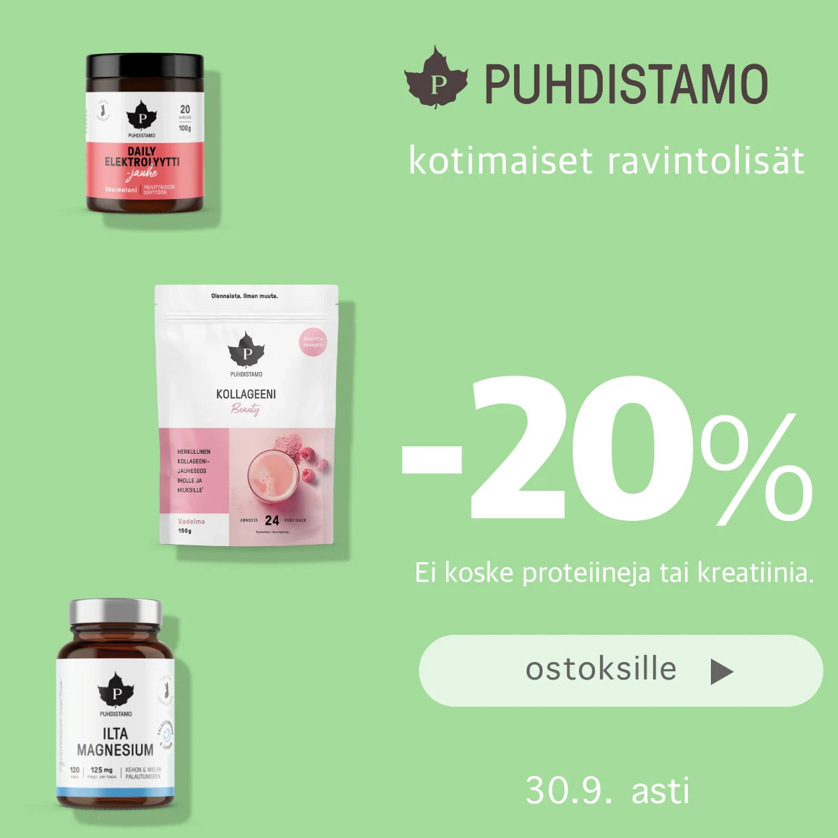 Puhdistamo-tuotteita -20% syyskuun ajan