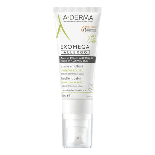 A-DERMA Exomega Allergo 40 ml auttaa vähentämään ärsytystä ja punoitusta kuivalla atooppisella iholla