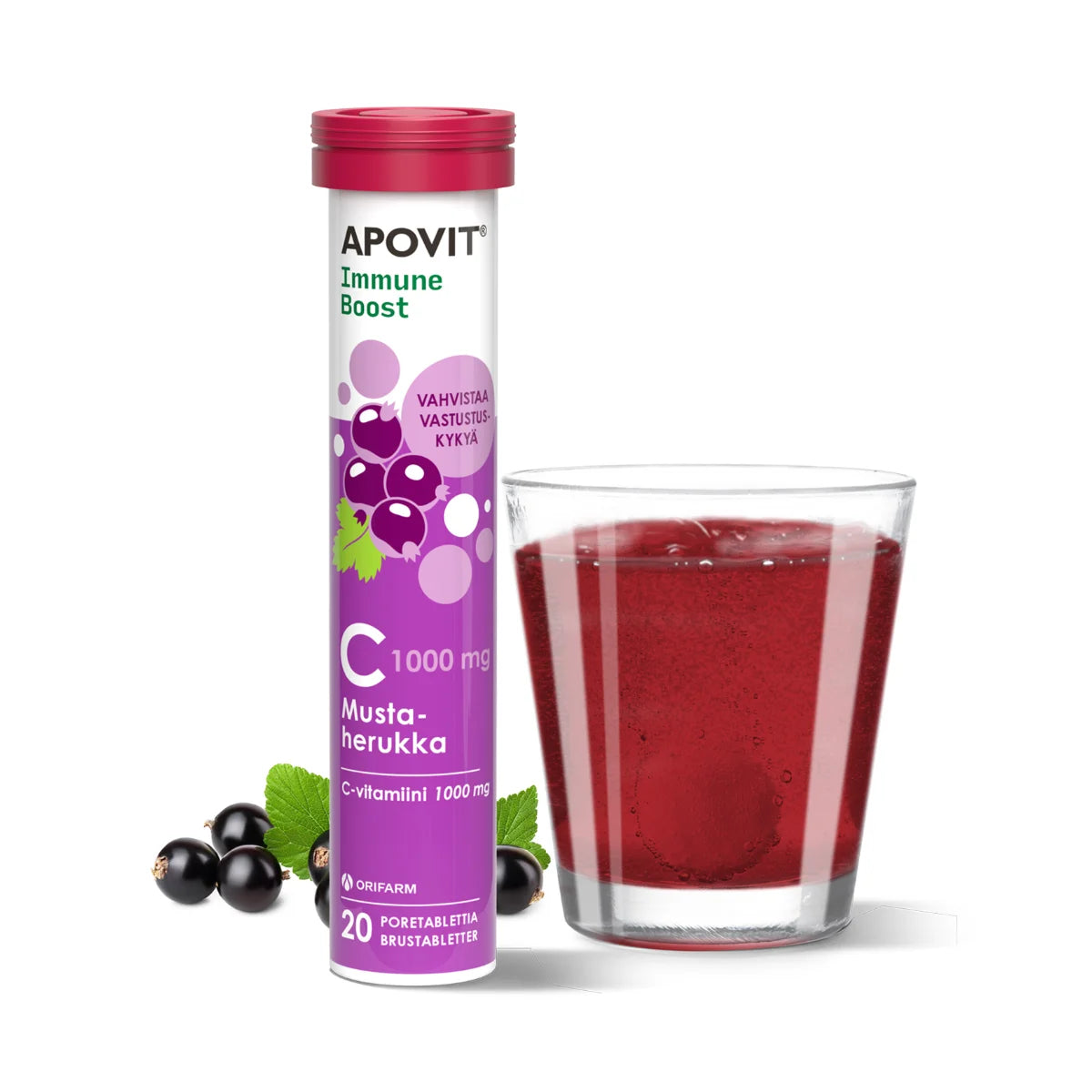 APOVIT Immune Boost C-Vitamiini mustaherukka poretabletti 20 kpl