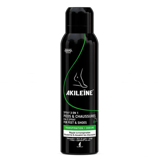 Akileine Black Spray 3-in-1 – antiseptinen ja antibakteerinen spray jaloille ja kengille 150 ml
