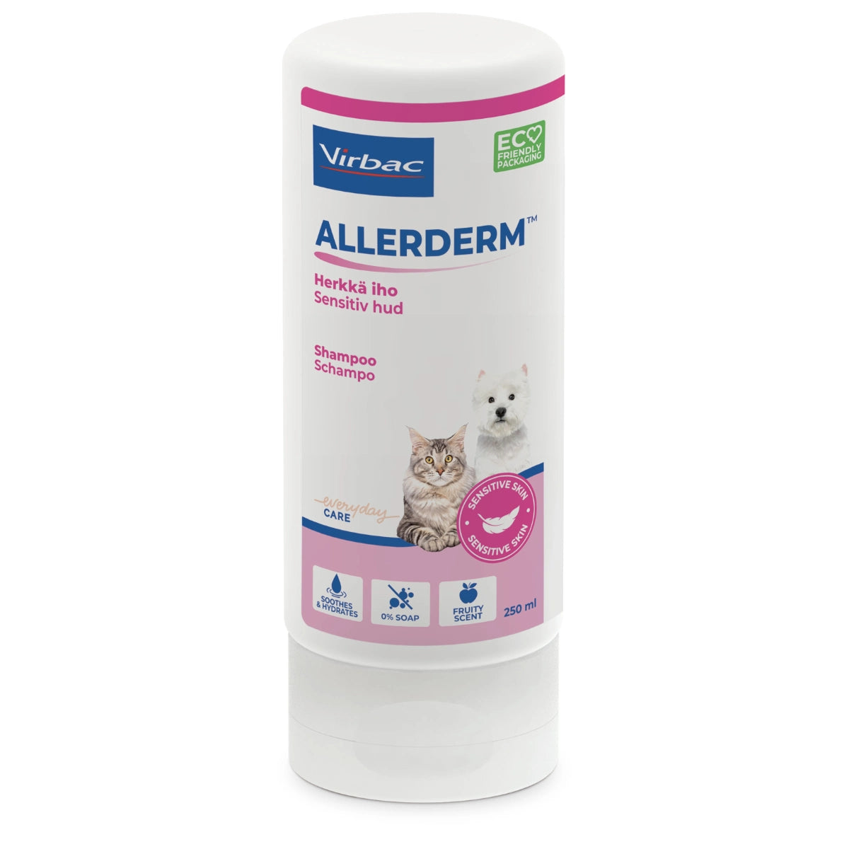 Allerderm Shampoo sensitive skin 250 ml koiran ja kissan herkälle iholle