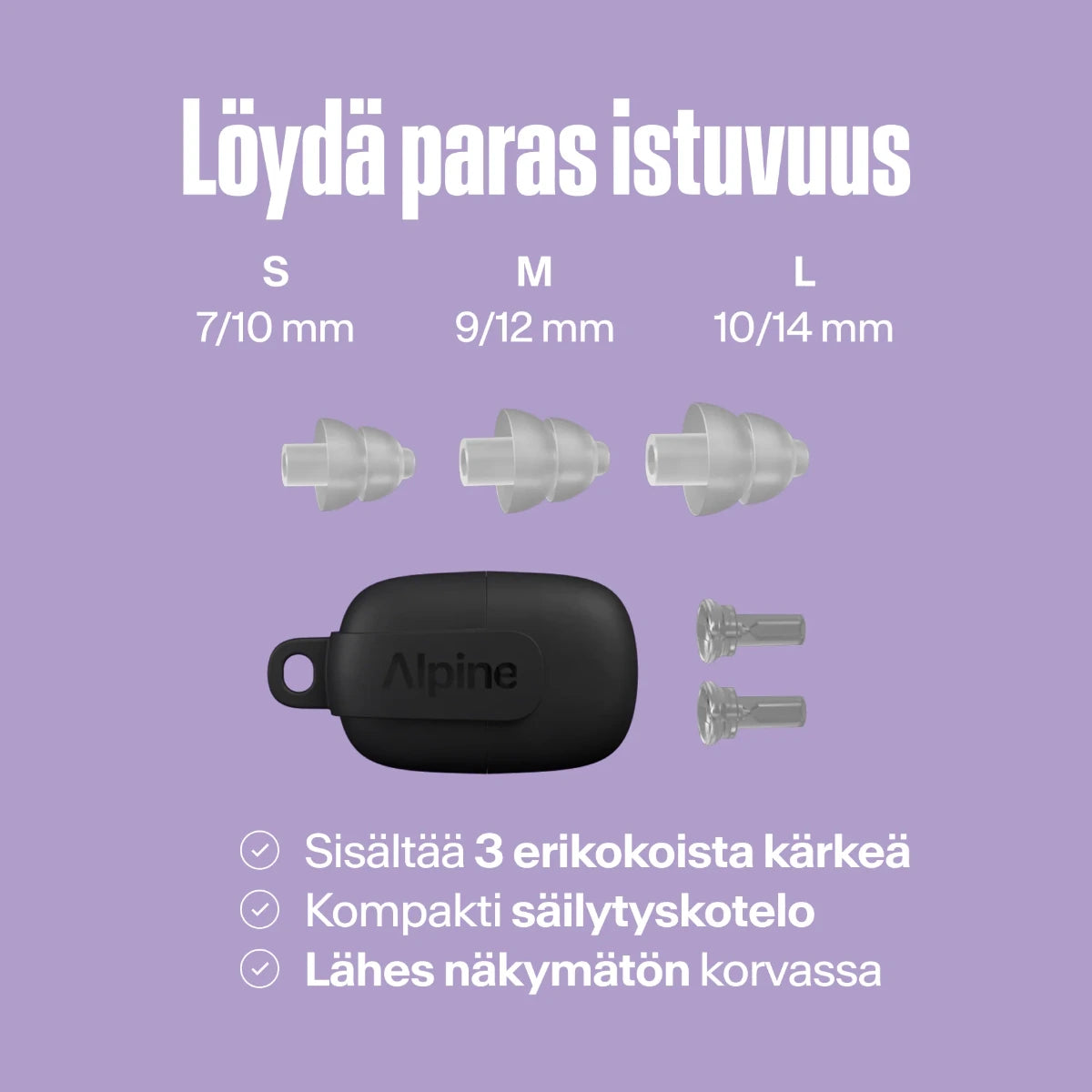 Alpine Partyplug korvatulpat: valitse oikea koko ja paras istuvuus