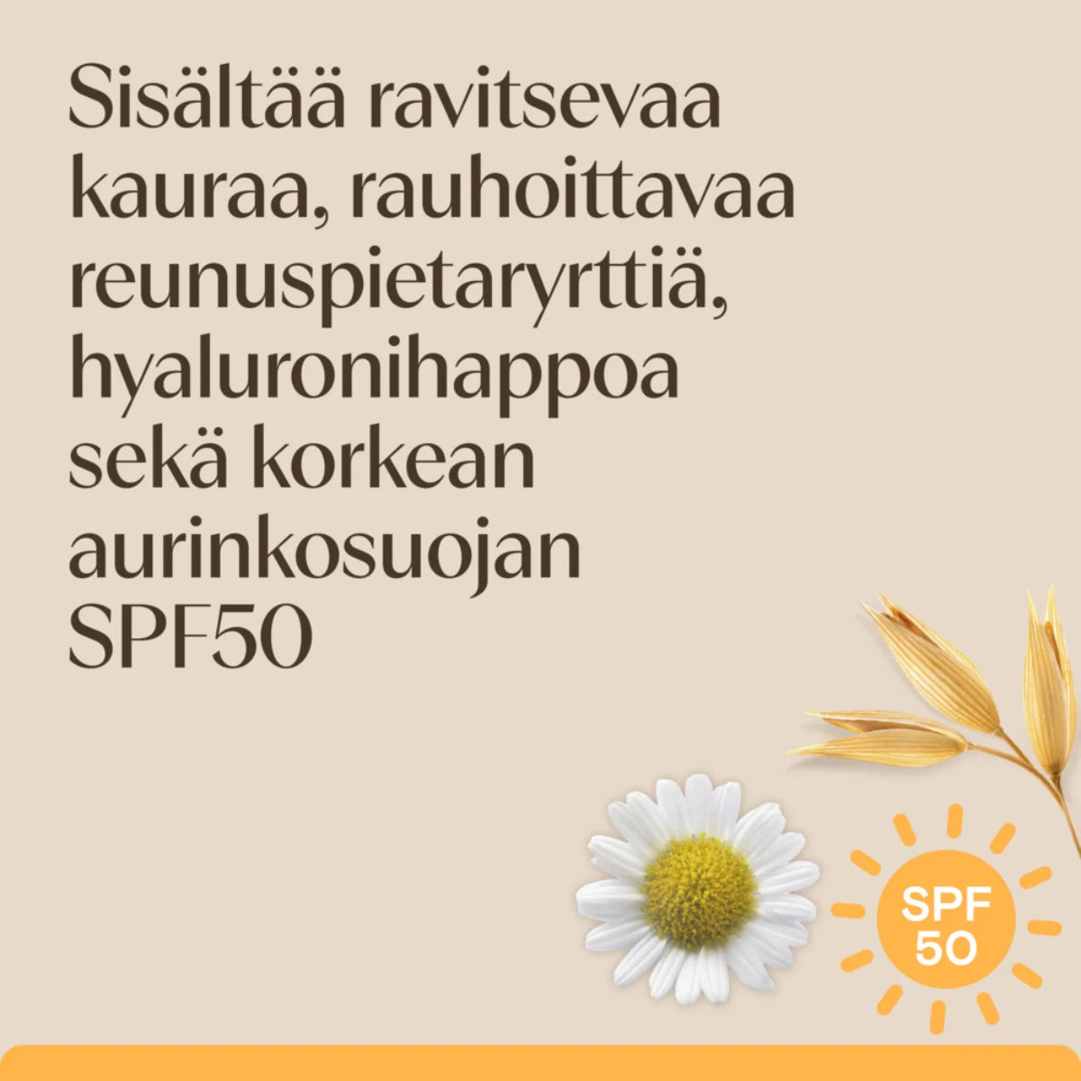 Aveeno Calm Restore Moisturising Lotion SPF50 kosteusvoide sisältää ravitsevaa kauraa