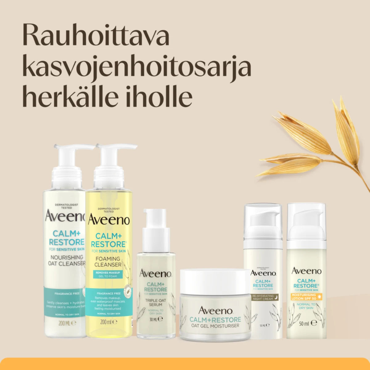 Aveeno Calm Restore on rauhoittava kasvojenhoitosarja herkälle iholle