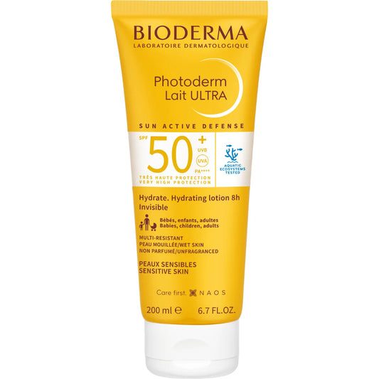 Bioderma Photoderm Lait Ultra SPF50+ 200 ml – hajusteeton koko perheen aurinkosuojavoide