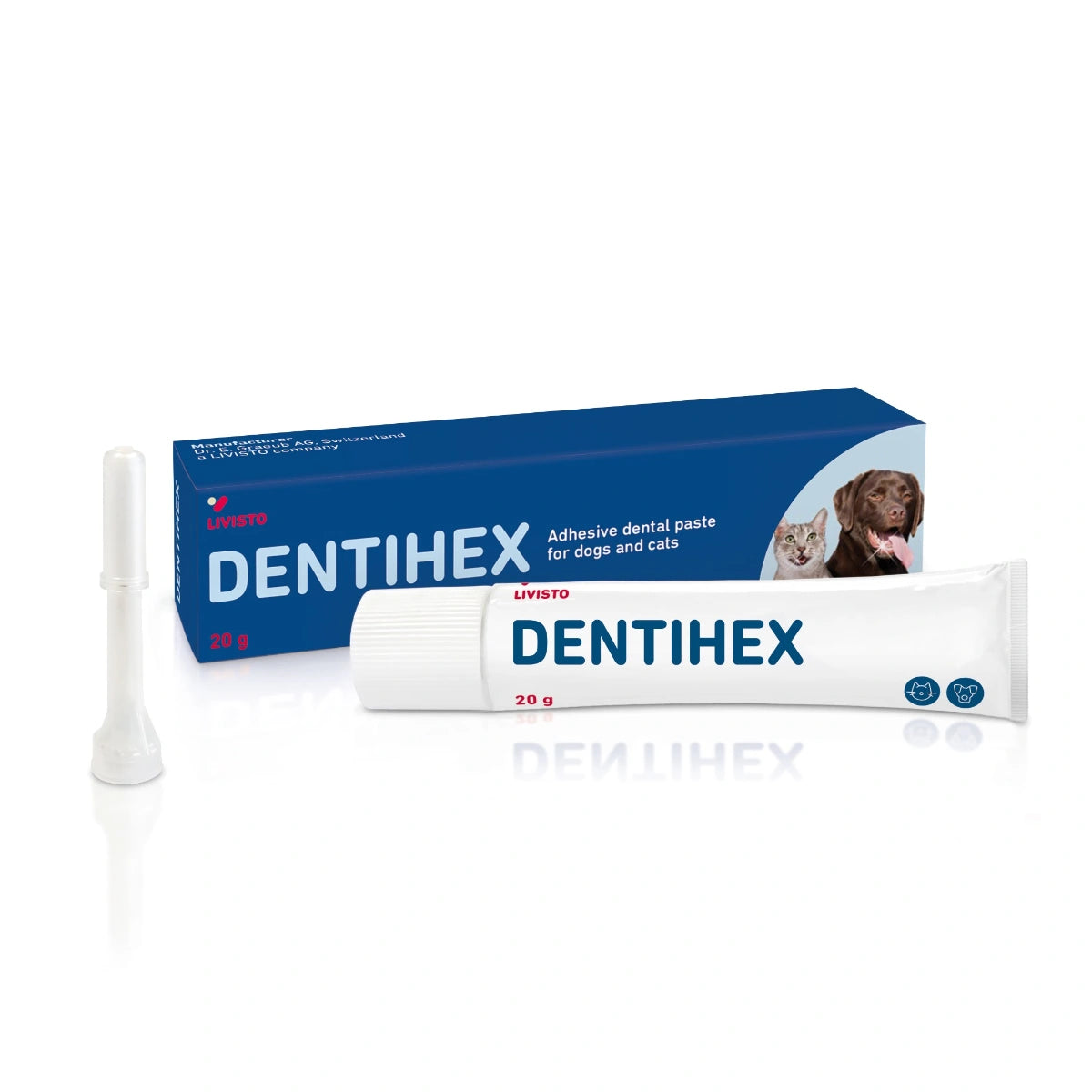 DENTIHEX kiinnittyvä hammasgeeli eläimille 20 g koirien ja kissojen suuhygienian hoitoon