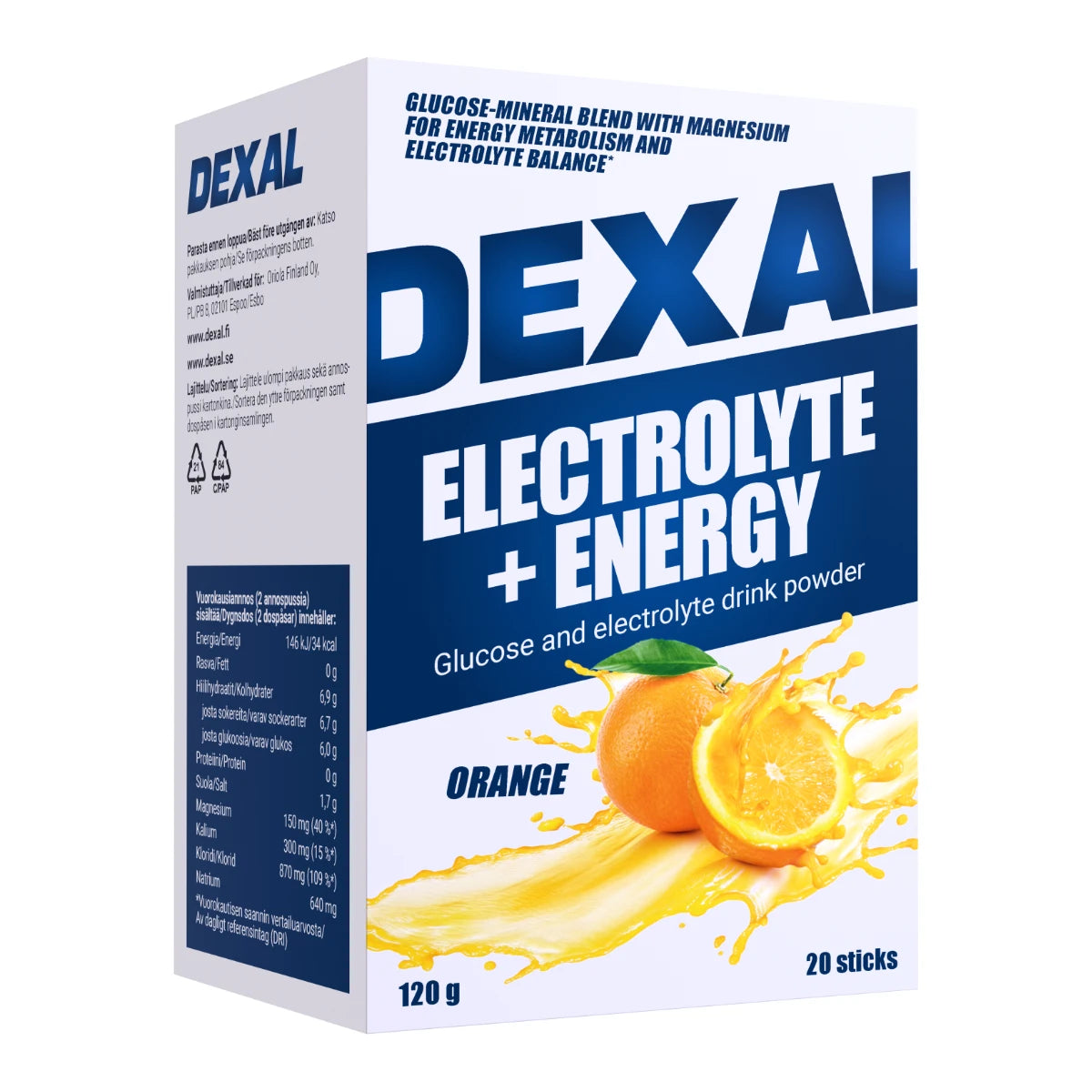 Dexal Electrolyte + Energy appelsiininmakuinen elektrolyytti-glukoosijuomajauhe 