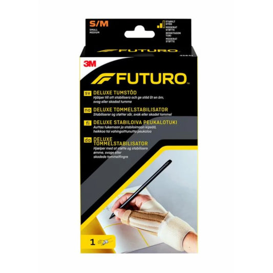 FUTURO Deluxe Stabiloiva peukalotuki S/M beigen värinen vahingoittunutta peukaloa stabiloiva tuki