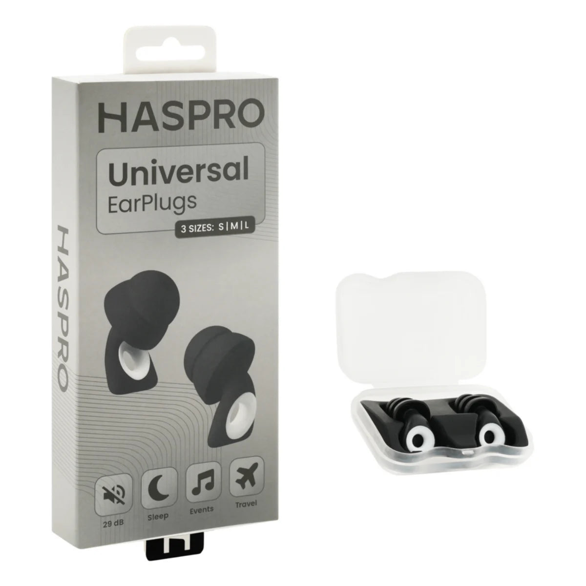 Haspro Universal Musta silikonikorvatulpat S/M/L 4 paria