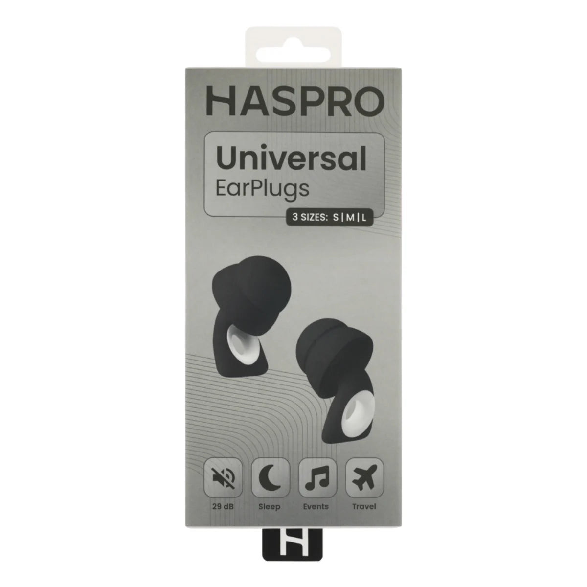 Haspro Universal Musta silikonikorvatulpat S/M/L pakkaus