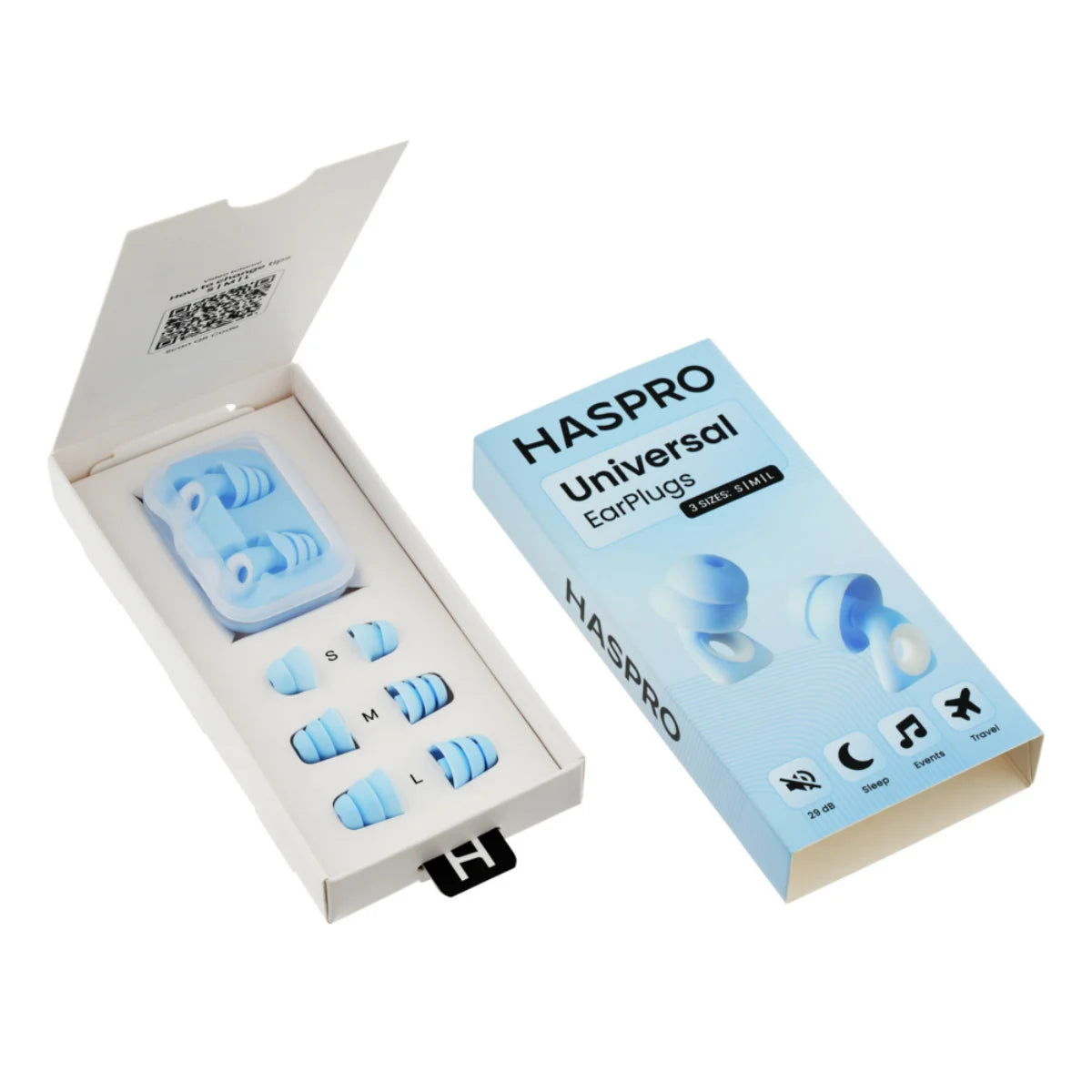 Haspro Universal Sininen silikonikorvatulpat S/M/L asetin + 3 vaihtoparia