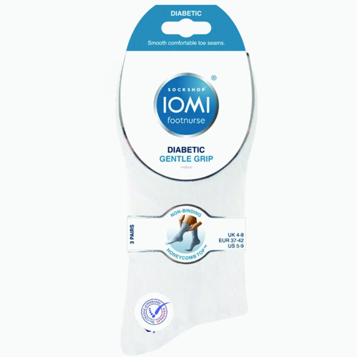 IOMI Footnurse Diabetes-sukka 37-42 Valkoinen 3 paria