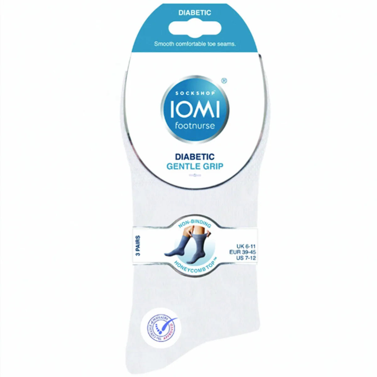 IOMI Footnurse Diabetes-sukka 39-45 Valkoinen 3 paria