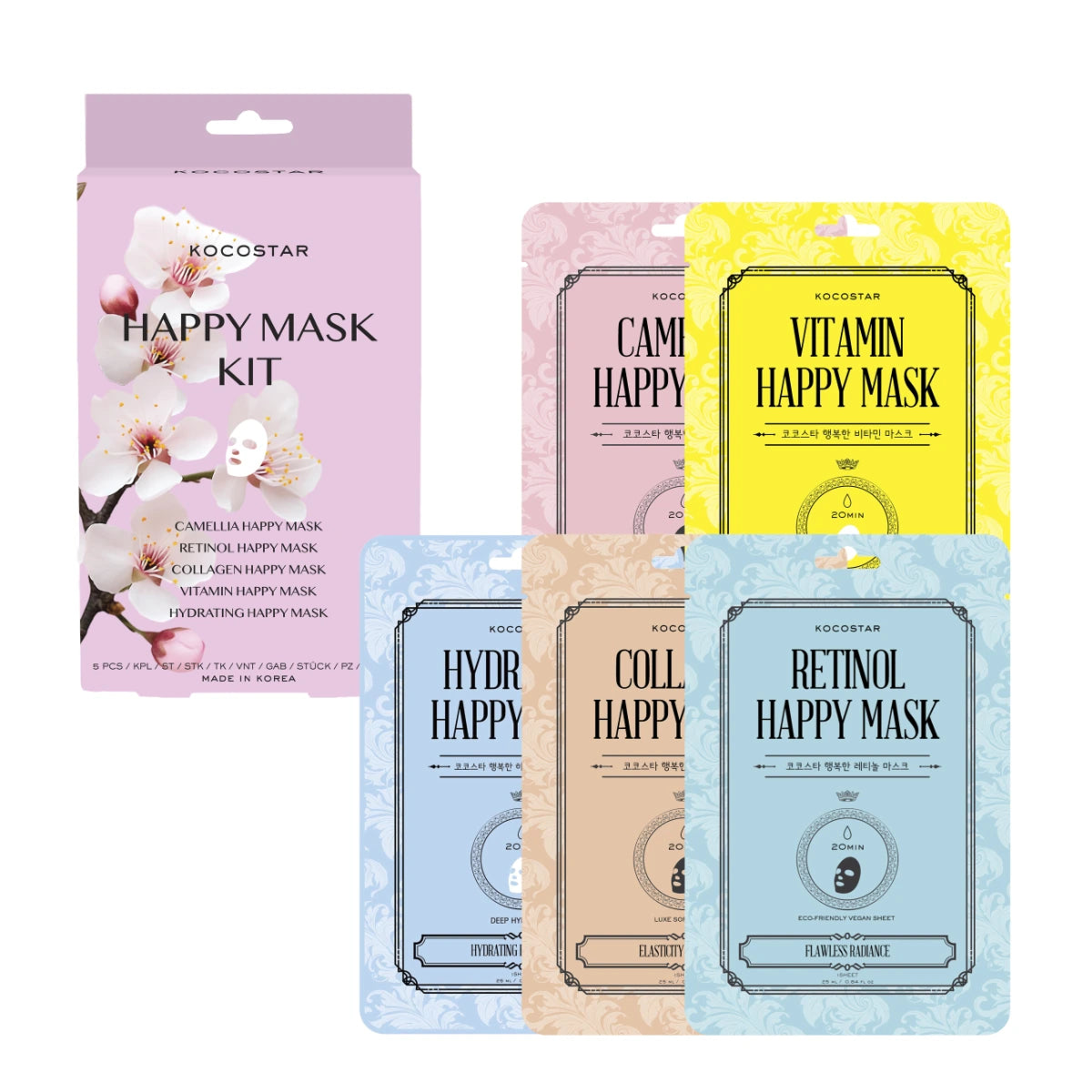KOCOSTAR Happy Mask Kit 1 kpl sisältää 5 erilaista naamiota