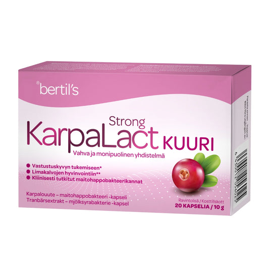 KARPALACT Strong kuuri kapseli 20 kpl Kaksivaikutteinen karpalouutetta ja maitohappobakteereita sisältävä ravintolisä
