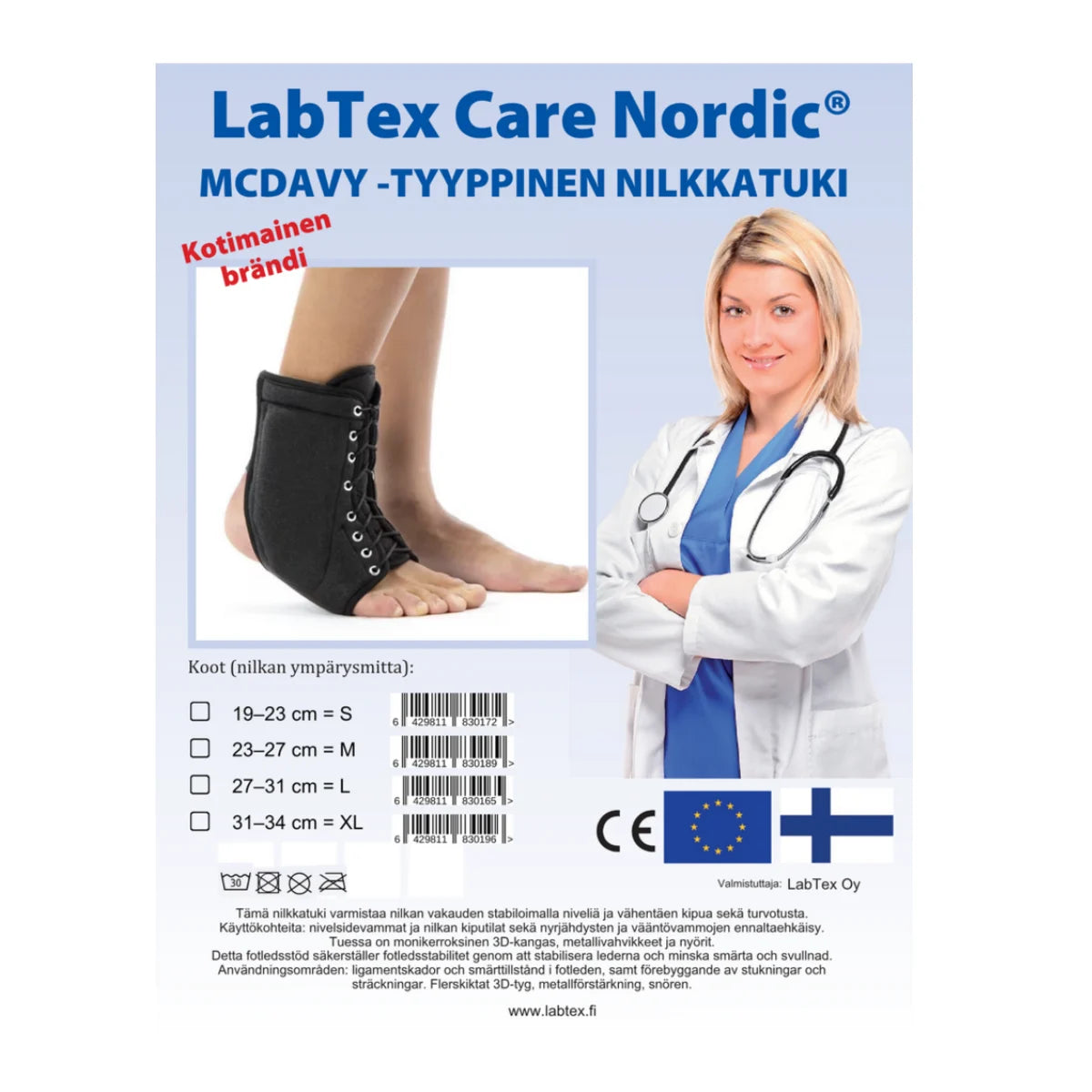 LabTex Care Nordic Nilkkatuki McDavy-tyyppinen on helposti säädettävä yksilölliseen tukeen