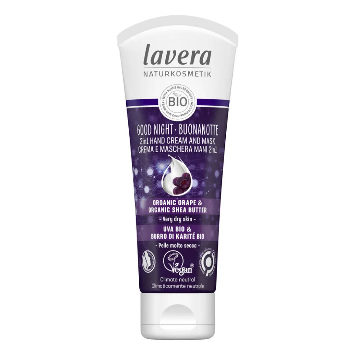 Lavera Good Night 2in1 Hand Cream and Mask 75 ml – käsiä hoitava voide ja naamio yöksi&nbsp;