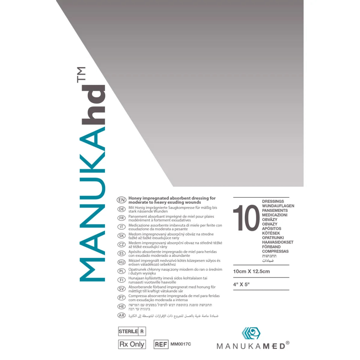 MANUKAhd® hunajalla kyllästetty geeliytyvä kuitusidos 10 x 12,5 cm 10 kpl