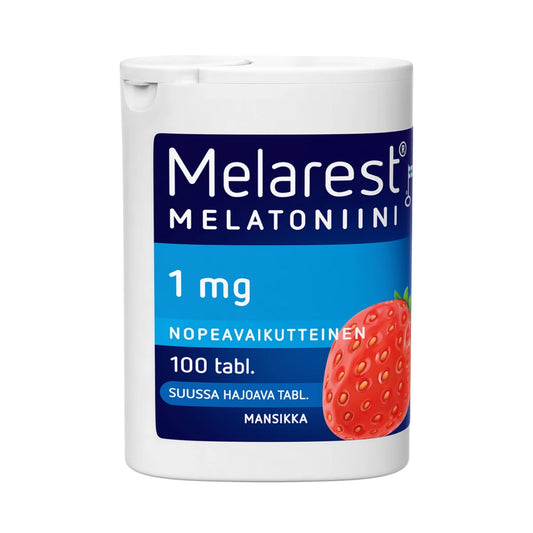 Melarest 1 mg Mansikka 100 tabl – suussa hajoava melatoniinivalmiste