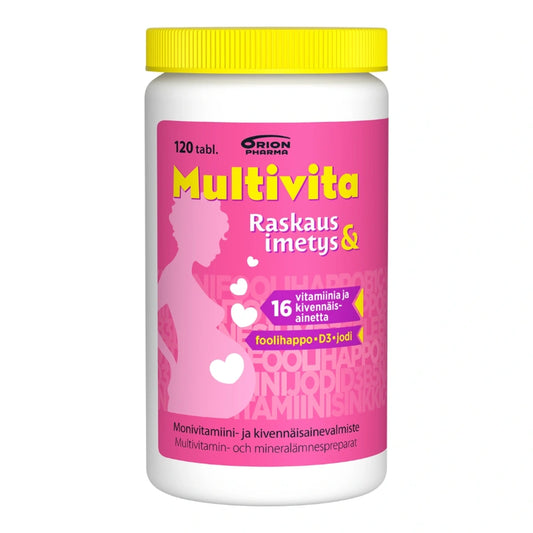 MULTIVITA Raskaus ja imetys monivitamiinitabletti 120 kpl laadukas ja monipuolinen monivitamiini raskausaikaa tukemaan