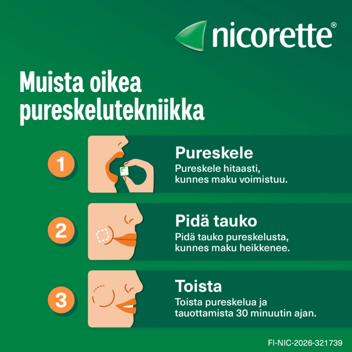NICORETTE lääkepurukumi oikea pureskelutekniikka