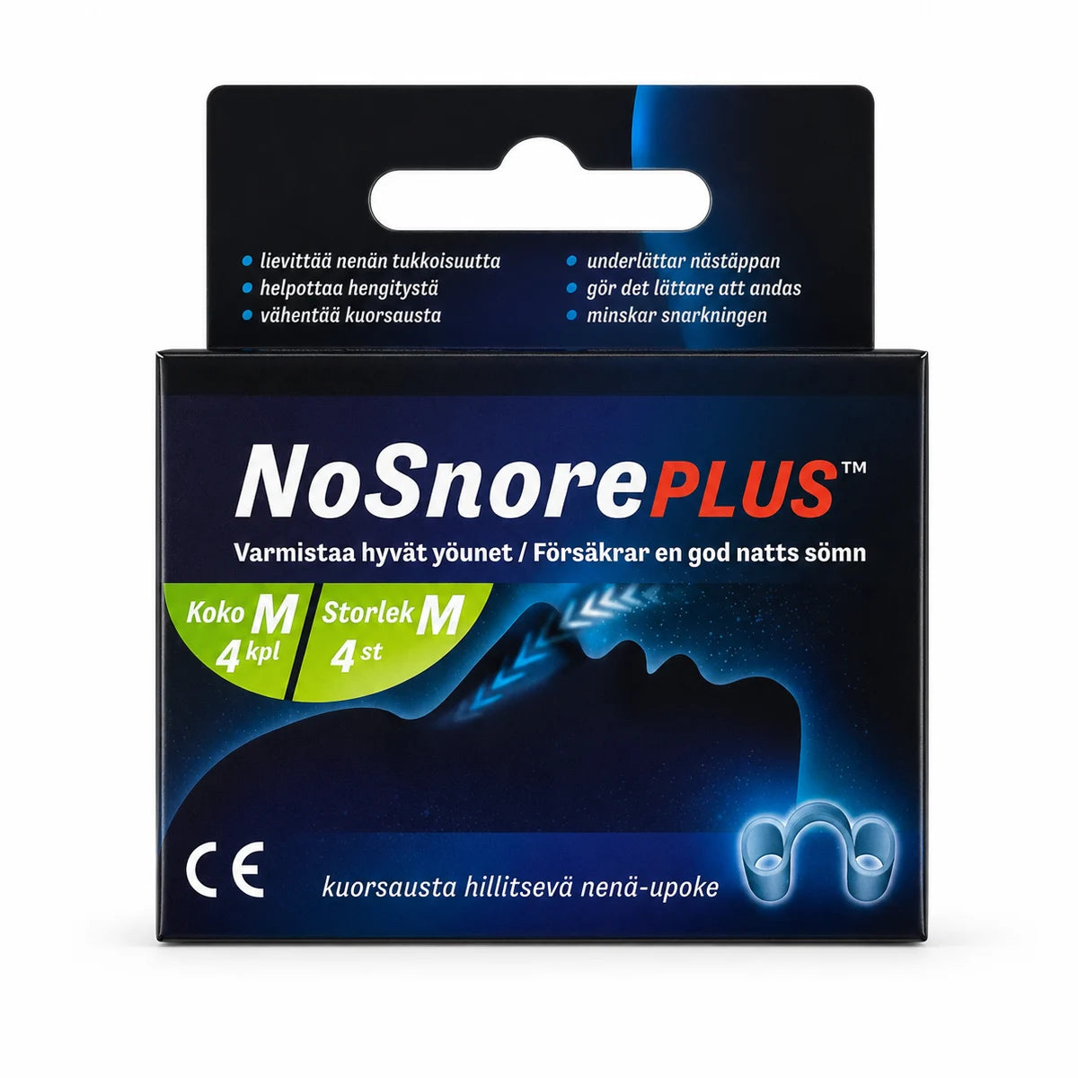 NoSnore PLUS Koko M 4 kpl nenäupoke kuorsauksen vähentämiseen