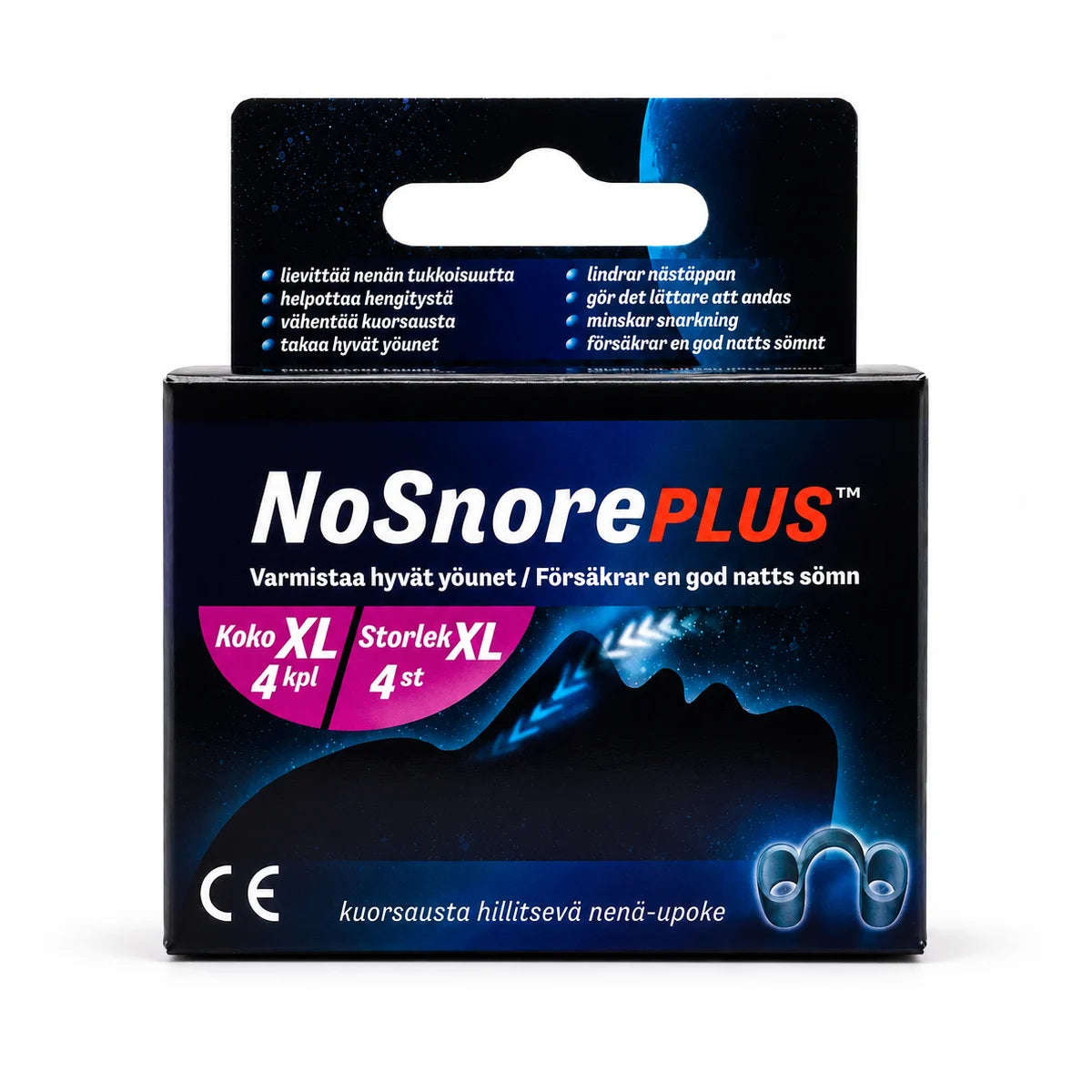 NoSnore PLUS Koko XL 4 kpl – kuorsausta hillitsevä nenäupoke