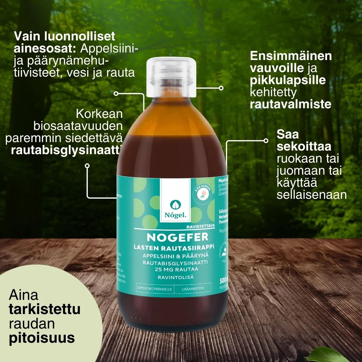 Nogel Nogefer lasten rautasiirappi 25 mg/10 ml rautabisglysinaatti