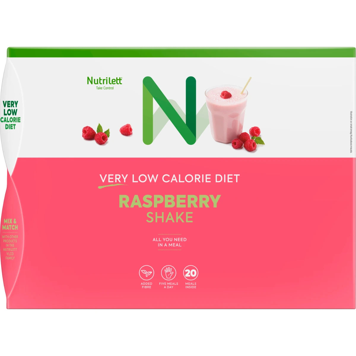 Nutrilett Raspberry Shake VLCD ruokavalionkorvike 20 x 35 g – vadelmanmakuinen pirtelö erittäin niukkaenergiseen ruokavalioon