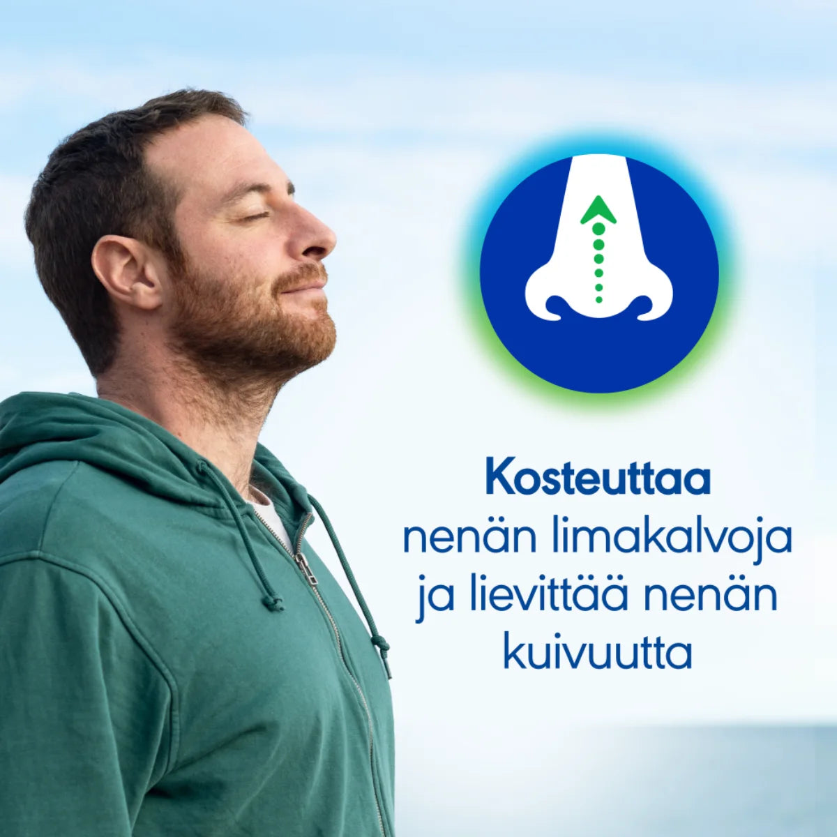 Otrivin Natural Plus Hypertoninen 2,3 % suolavesi kosteuttaa nenän limakalvoja ja lievittää nenän kuivuutta