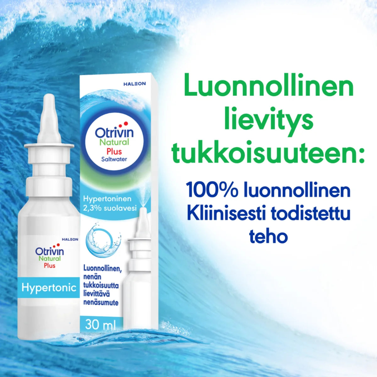 Otrivin Natural Plus Hypertoninen 2,3 % suolavesi on luonnollinen lievitys tukkoisuuteen