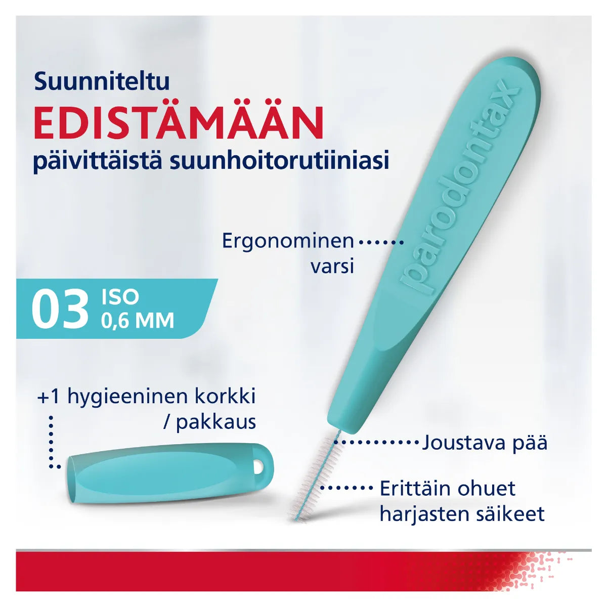 PARODONTAX Interdental Brush 0,6 mm hammasväliharja 6 kpl edistää päivittäistä suunhoitorutiinia