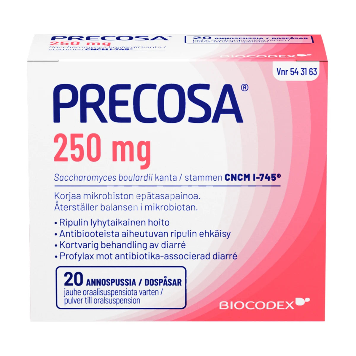 PRECOSA 250 mg jauhe oraalisuspensiota varten annospussi 20 kpl