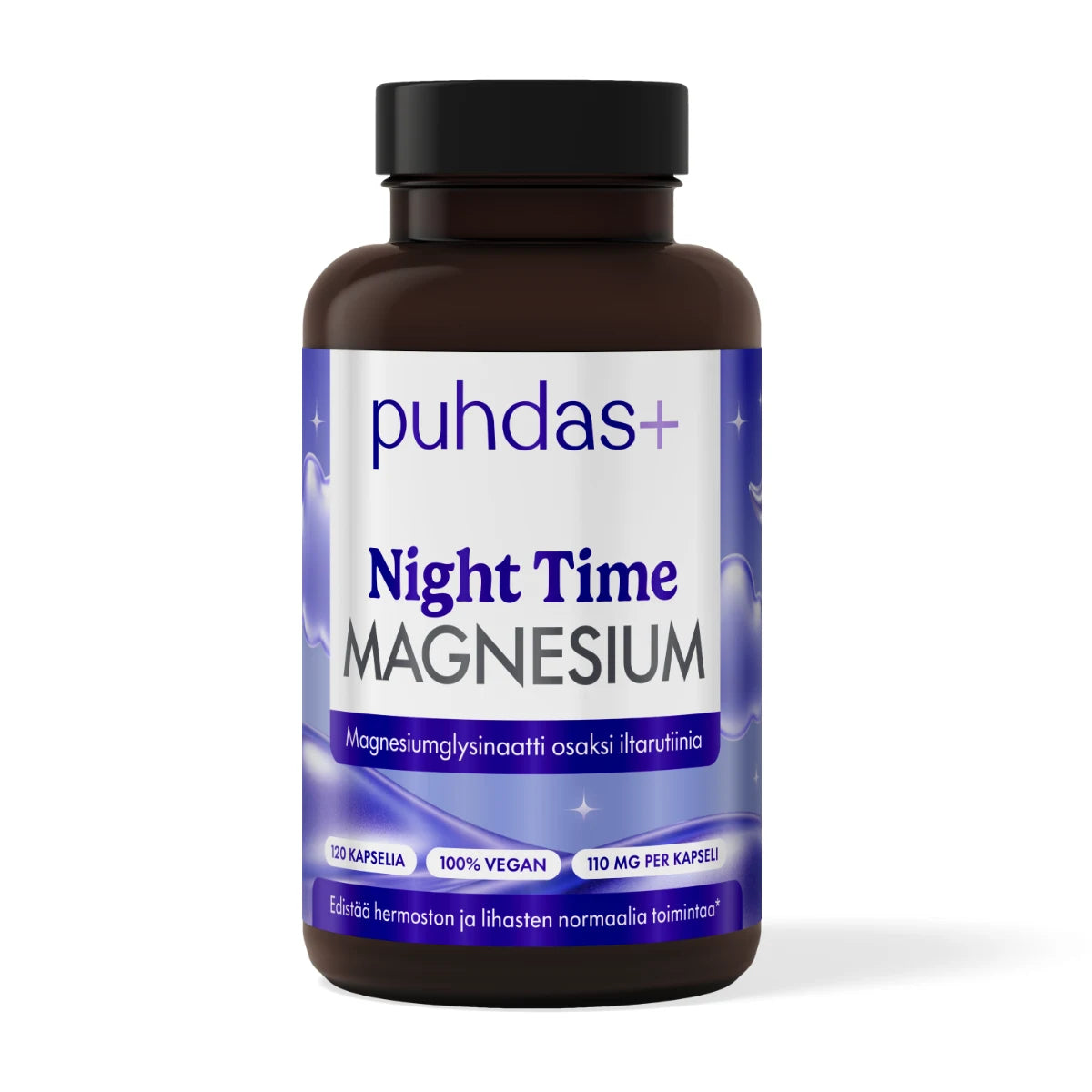 Puhdas+ Night Time Magnesiumglysinaatti kapseli 120 kpl uusi pakkausilme