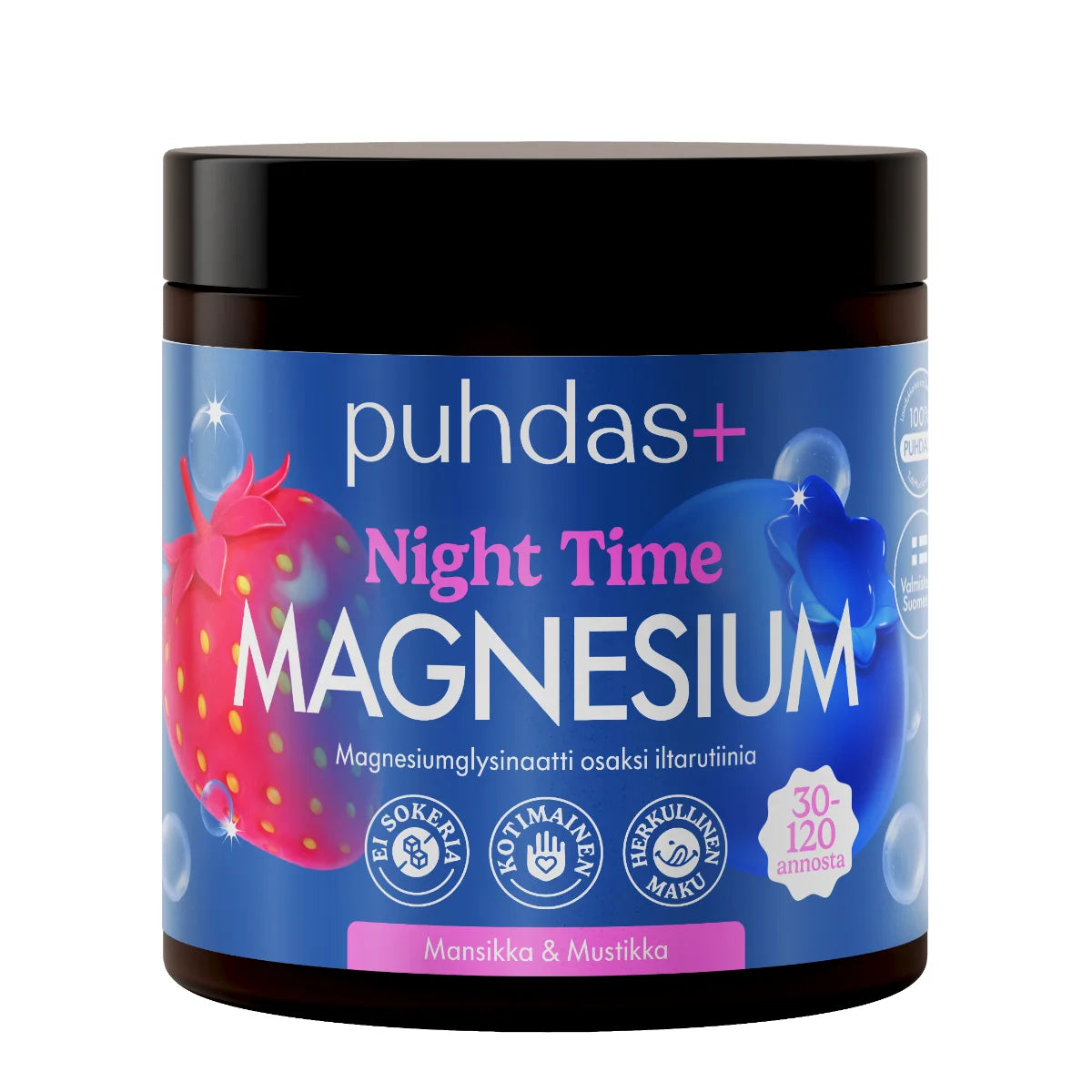 Puhdas+ Night Time magnesium mansikka & mustikka 80 g